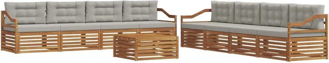 vidaXL Outdoor-Sofagarnitur 9-tlg. aus massivem Akazienholz mit Kissen in Natur und Hellgrau - Bild 1