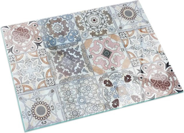 Tulup Glasplatte für Kamin mit Mosaikmuster in Grau, B/T: 60 x 40 cm - Bild 1