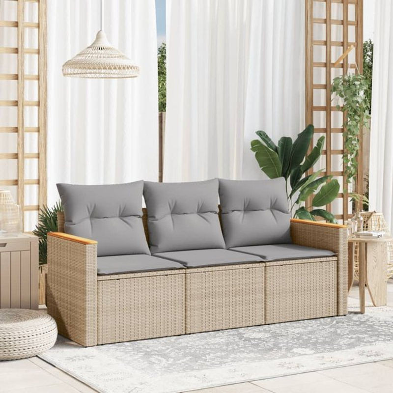 Vidaxl 3-teiliges Gartenmöbel-Set aus Rattan und Metall mit Kissen in Beige und Grau - Bild 1