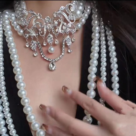 DINGABIYU Perlenkette, mehrschichtig, Silber, Unisex