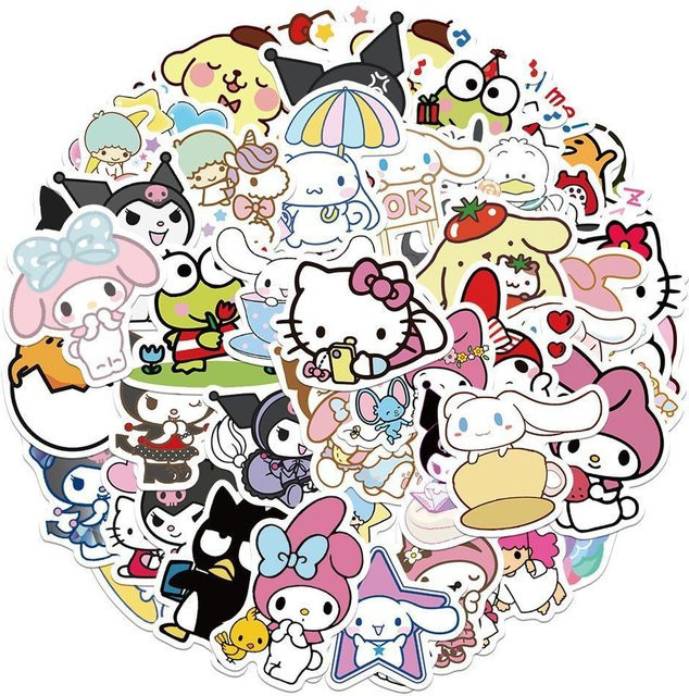 50 Stück Sanrio Cartoon Aufkleber Set mit Kuromi und Yugui Hund Motiven in Multicolor für Notizbücher und Dekorationen - Bild 1