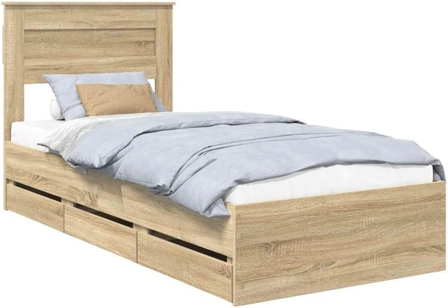 vidaXL Bettrahmen Sonoma-Eiche mit Schubladen, Farbe Braun, B/T/H: 100 x 200 x 27,5 cm - Bild 1