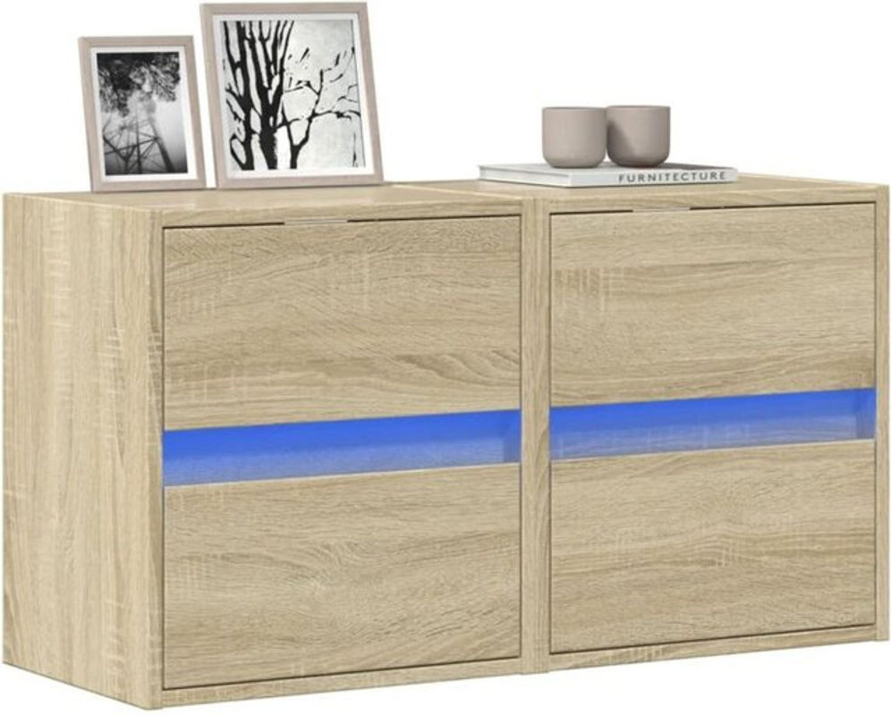 Vidaxl Set aus 2 TV-Wandschränken mit LED-Beleuchtung in Eiche Natur und Braun, Modernes Design mit Drehtüren, B/T/H: 41 x 31 x 45 cm - Bild 1