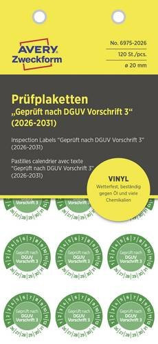 Avery Zweckform Prüfplakette 6975-2026 nach DGUV Vorschrift 3, Grün, selbstklebend, Durchmesser: 20 mm, 120 Stück - Bild 1