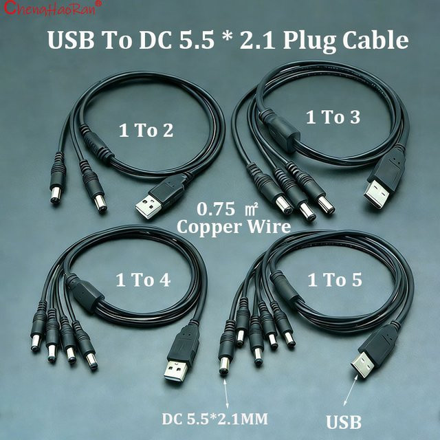 ChengHaoRan USB zu DC 5,5 x 2,1 mm Stromkabel mit Kupferkern, schwarz, Länge: 70 cm - Bild 1