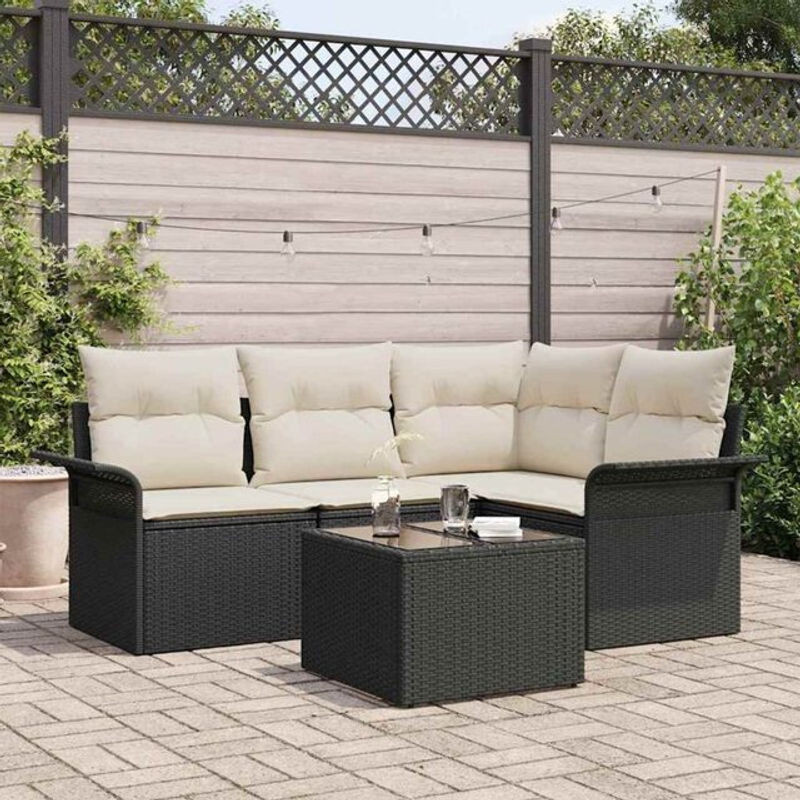 Modernes Garten-Sofa-Set mit 5 Teilen aus Poly-Rattan und Metall in Schwarz von vidaXL - Bild 1