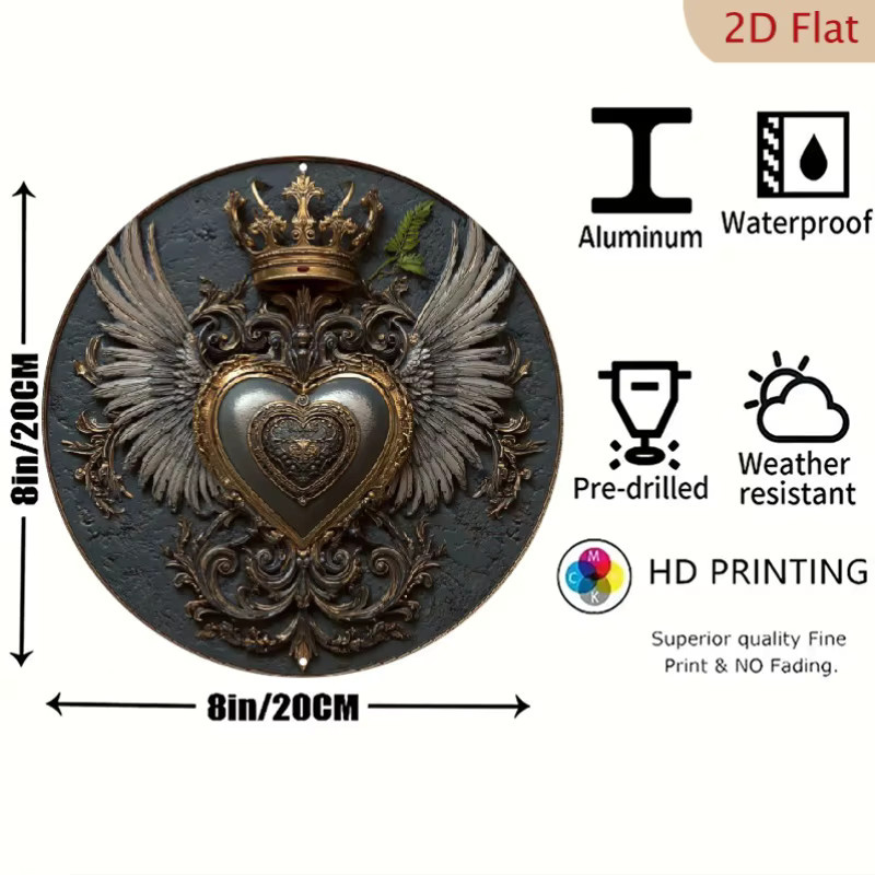 ShineHalo Herzflügel Wandkunst Metallschild im Vintage-Stil, Breite: 20,32 cm, Höhe: 20,32 cm - Bild 2