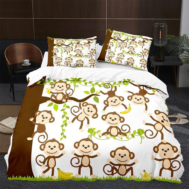 Bettwäsche Set mit Affe und Dschungel-Motiv für Kinder, Grün, B/H: 135 x 200 cm - Bild 1