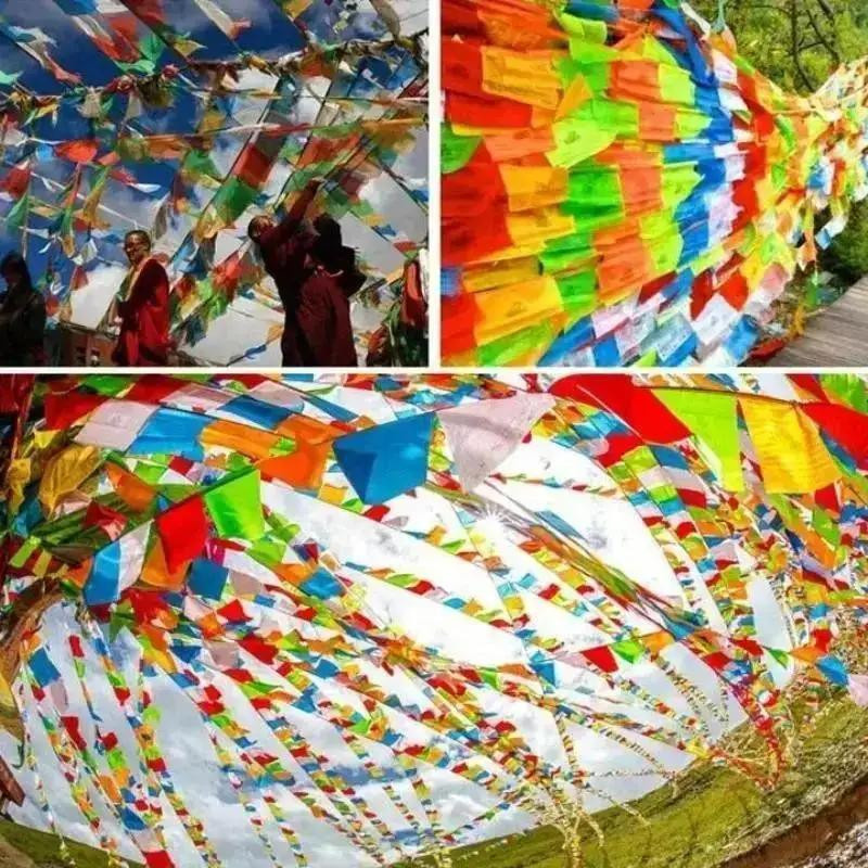 VibeLife Tibetische buddhistische Gebetsflagge Lung Ta aus Kunstseide, Multicolor, Länge: 3,5 m - Bild 2