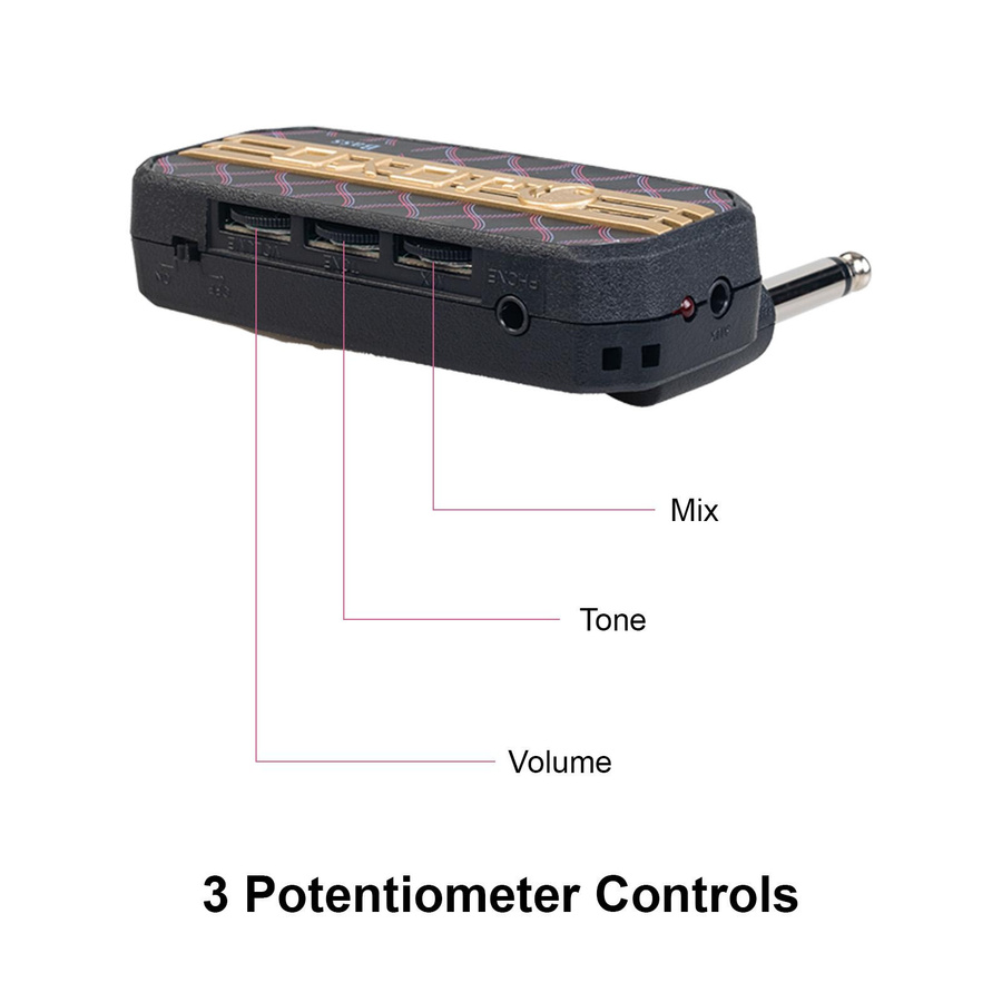 JOYO Mini Amp Tragbarer E-Bass-Kopfhörerverstärker mit 3,5-mm-Klinkenanschluss und Auxiliary Audio-Eingang in Schwarz, H x B x T: 2,6 x 8,9 x 7,7 cm - Bild 3