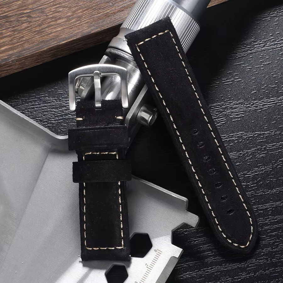 FLUSDTAY Uhrenarmband Wildleder, Leder, Schwarz, Herren, 22 mm, 24 mm - Bild 2