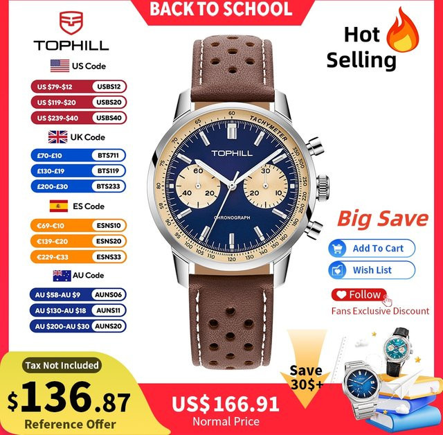 TOPHILL Chronograph, Automatik, Edelstahl, Leder, Saphirglas, Herren - Bild 1