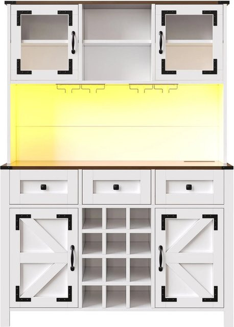 Merax Hochschrank Weiß mit LED-Beleuchtung, USB-Steckdose, 4 Türen und 3 Schubladen, B/T/H: 120 x 40 x 170 cm - Bild 1