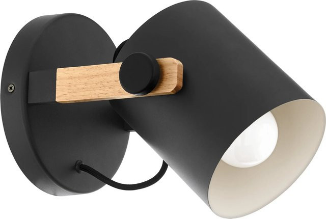 Eglo Wandlampe Hornwood 1-flammige Spotleuchte in Schwarz und Braun aus Holz und Stahl im Vintage-Stil mit E27 Fassung - Bild 1