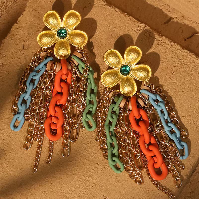 Ohrringe und Kette, bunte Blume, Damen - Bild 4