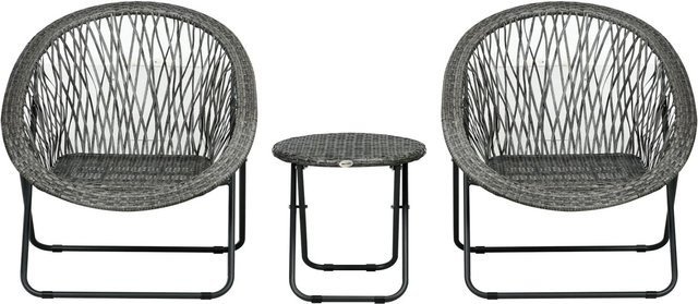 Furnicato Gartenmöbel-Set 3-teilig aus Kunstrattan und Stahl in Grau - Bild 1