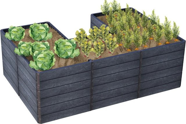 Garantia Hochbeet-System Ergo Quadro U L in Stone mit Flora Wassersparsystem, B/T/H: 240 x 75 x 160 cm - Bild 1