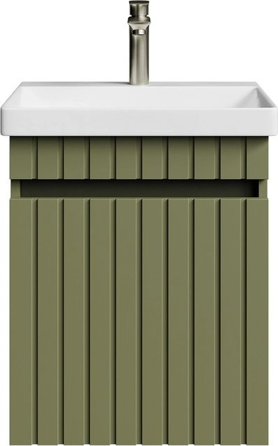 Planetmöbel COSMIA Waschtisch Mintgrün Matt mit Keramikwaschbecken und Gold Armatur, Breite: 50 cm - Bild 1