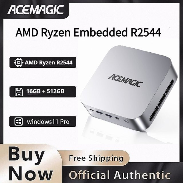ACEMAGIC AMD Ryzen Embedded R2544 Mini-PC in Silber mit 16GB RAM, 512GB SSD und Windows 11 Pro, Desktop-Computer mit 4K-Anzeige und Ethernet - Bild 1