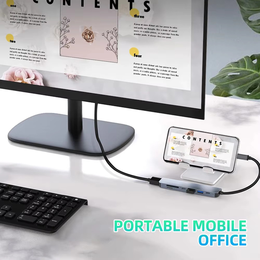 IPUMYNO USB-C Hub mit HDMI 4K, USB 3.0, TF und SD Card Reader sowie PD-Ladefunktion in Grau - Bild 4