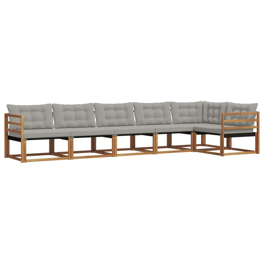 vidaXL Outdoor-Sofagarnitur 6-teilig L-Form aus Akazienholz in Braun und Hellgrau mit Kissen und Textilene-Bezug - Bild 2
