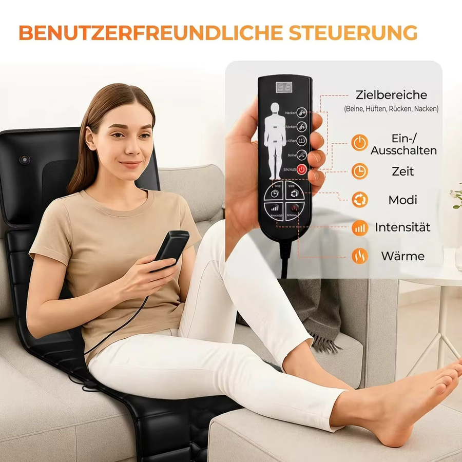 HIMOUTA Shiatsu-Massagematte mit Ganzkörper-Vibration und Heizfunktion in Schwarz zur Schmerzlinderung bei Nacken und Beinen - Bild 2