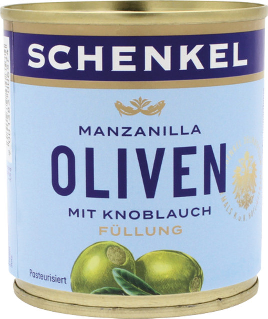 Schenkel Manzanilla Oliven grün mit Knoblauch-Füllung 200 g - Bild 1