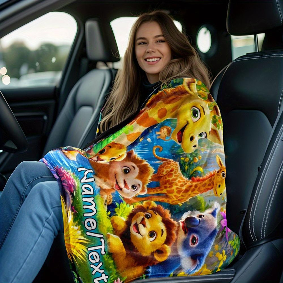 JMG Household Supplies Kuschelige Dschungeltiere Decke mit Löwe, Giraffe und Koala aus Coral Fleece, Mehrfarbig, Breite: 70 cm, Länge: 100 cm - Bild 3