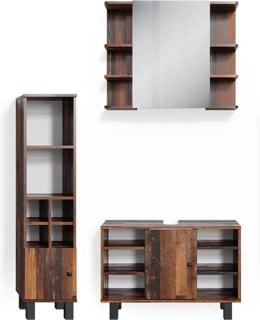 Vicco Badmöbelset Fynn in Antikholz, 3-teilig mit Waschtischunterschrank 80 cm, Spiegelschrank und Midischrank - Bild 2