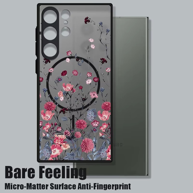 MOESOE Magnetische Retro Blumen Handyhülle für Samsung Galaxy S25 S24 S23 S22 Ultra S21 S20 FE, Transparent, Matte Hard PC Cover mit MagSafe Kompatibilität - Bild 2