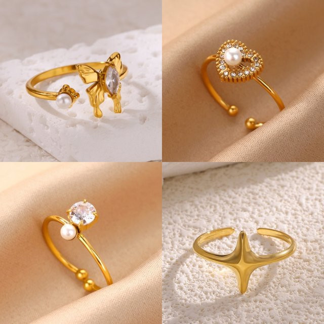 HPTOTMG Ring Damen, 18 Karat vergoldet, Perle, Zirkonia - Bild 1