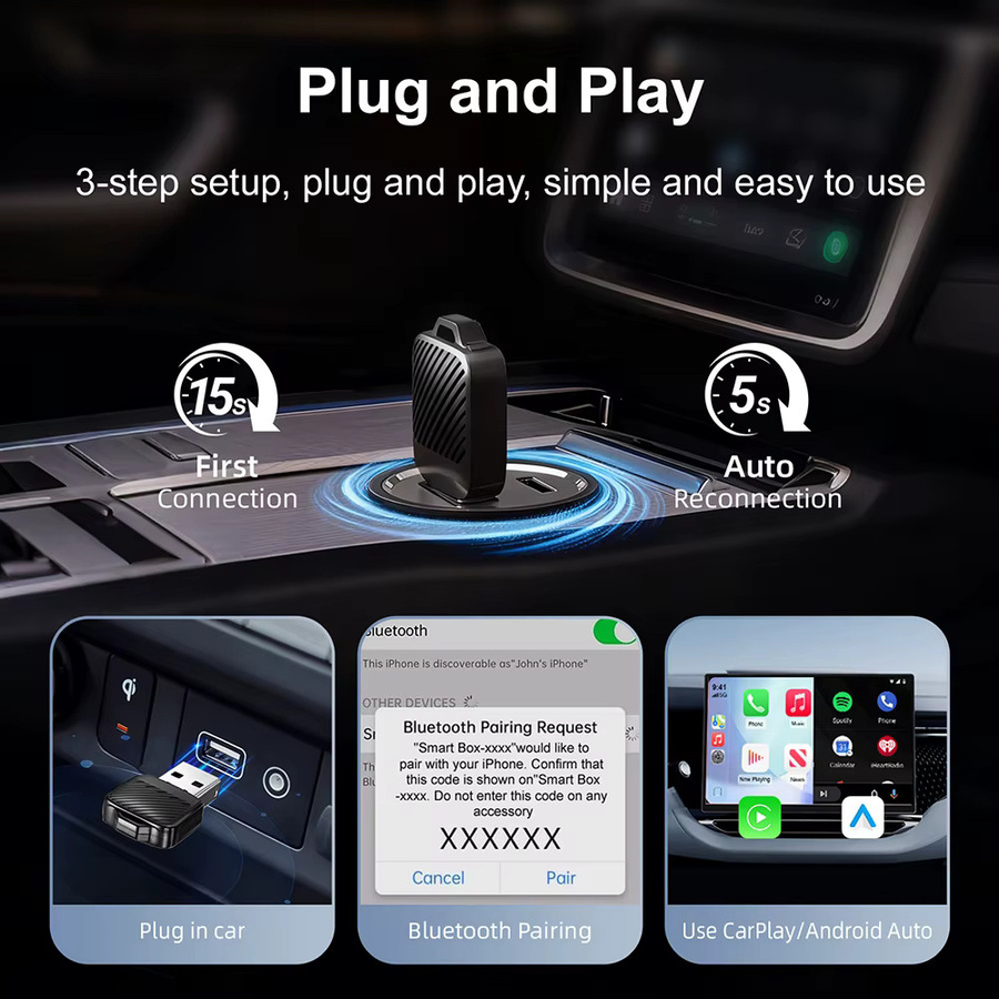 EzoneTronics AI Smart Box Auto Adapter mit Wired CarPlay und Wireless CarPlay sowie Wireless Android Auto in Schwarz - Bild 3