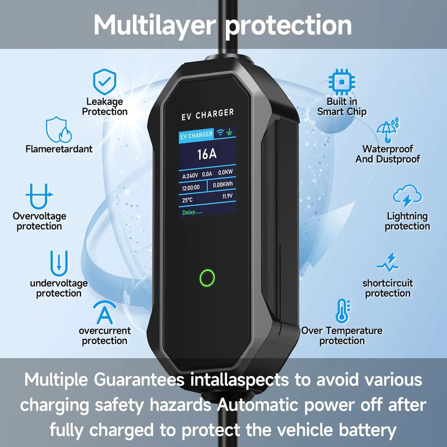 AFEEV Tragbares Typ 2 EV-Ladegerät 11 kW 16 A 3 Phasen mit WIFI APP und Bluetooth-Steuerung in Schwarz - Bild 4