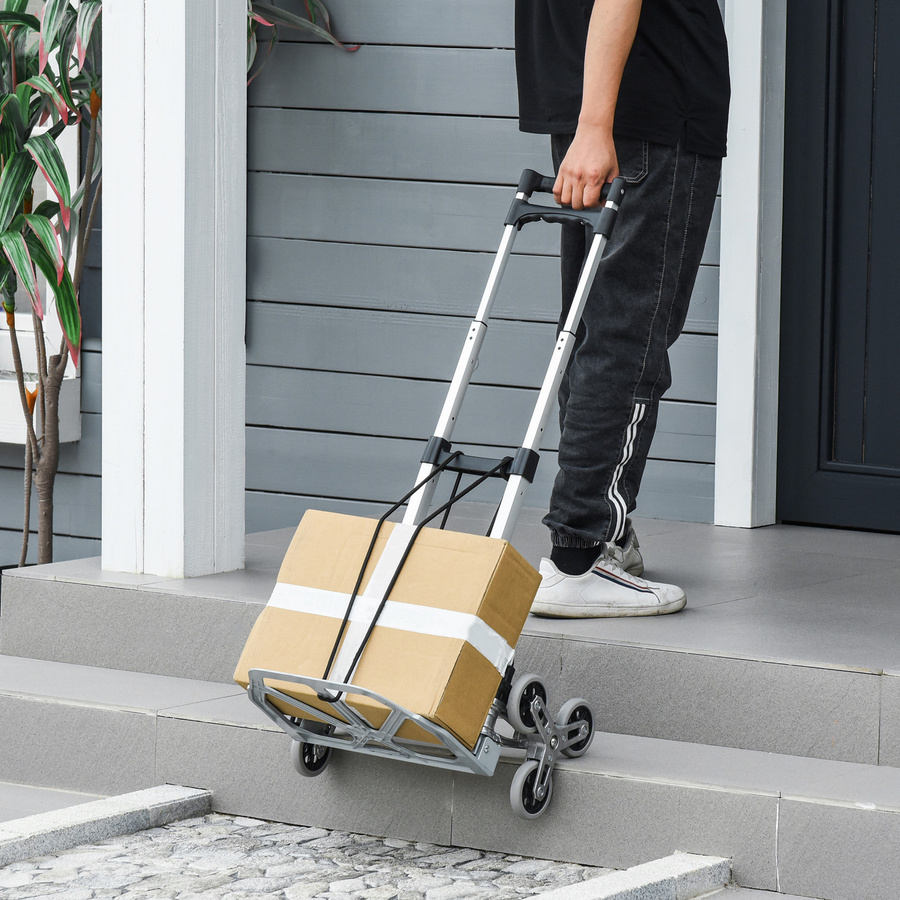 DURHAND Treppensteiger Sackkarre faltbar aus Aluminium in Silber und Grau mit 6-Rollen-System und festem Seil, Tragkraft bis 70 kg - Bild 2