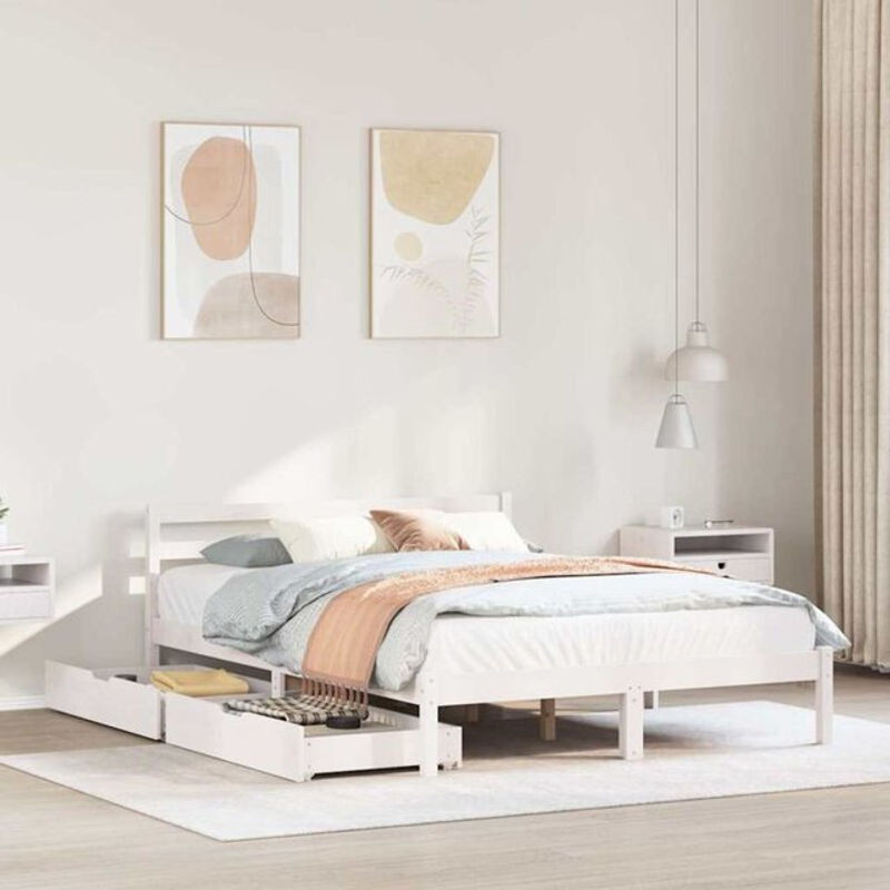 Massivholzbett Vidaxl aus Kiefernholz in Weiß im Landhausstil, B/T/H: 140 x 190 x 69,5 cm - Bild 1