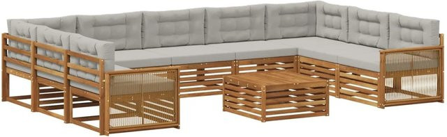 vidaXL Outdoor-Sofagarnitur aus Akazienholz mit 10 Kissen in Natur und Hellgrau - Bild 1