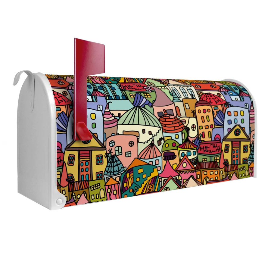 Banjado Amerikanischer Briefkasten Funky Town in Weiß, US Mailbox aus pulverbeschichtetem Stahl, B/H/T: 48 x 22 x 16 cm - Bild 2