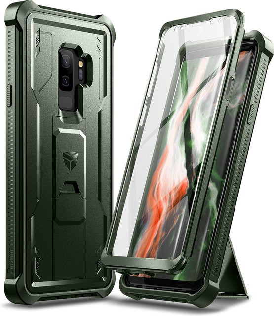 2-in-1 Stoßfeste Schutzhülle mit integrierter Bildschirmfolie und Halterung für Samsung Galaxy S9 Plus in Grün - Bild 1
