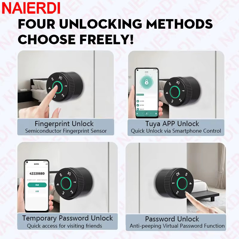 NAIERDI Intelligenter elektronischer Schließzylinder in Schwarz mit Tuya-App, Fingerabdruck und Passwort als Upgrade für mechanische Türschlösser - Bild 2