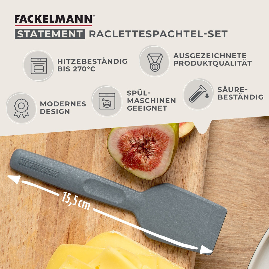 Fackelmann Raclette-Helfer Set, 12-teilig, Grau, Spatula aus hitzebeständigem Kunststoff, spülmaschinenfest und kratzfest - Bild 3