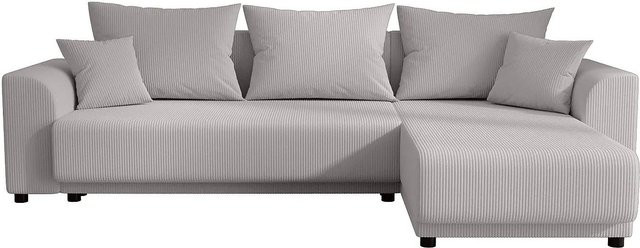 Vente-unique Schlafsofa Nessaro in Lichtgrau mit Cord-Bezug und L-Form - Bild 1