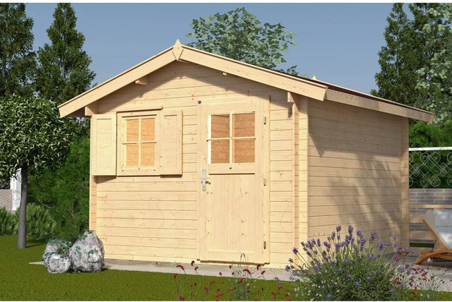 WEKA Gartenhaus Premium aus europäischer Fichte in Beige mit Satteldach und Vordach, B/H/T: 380 x 262 x 334 cm - Bild 1