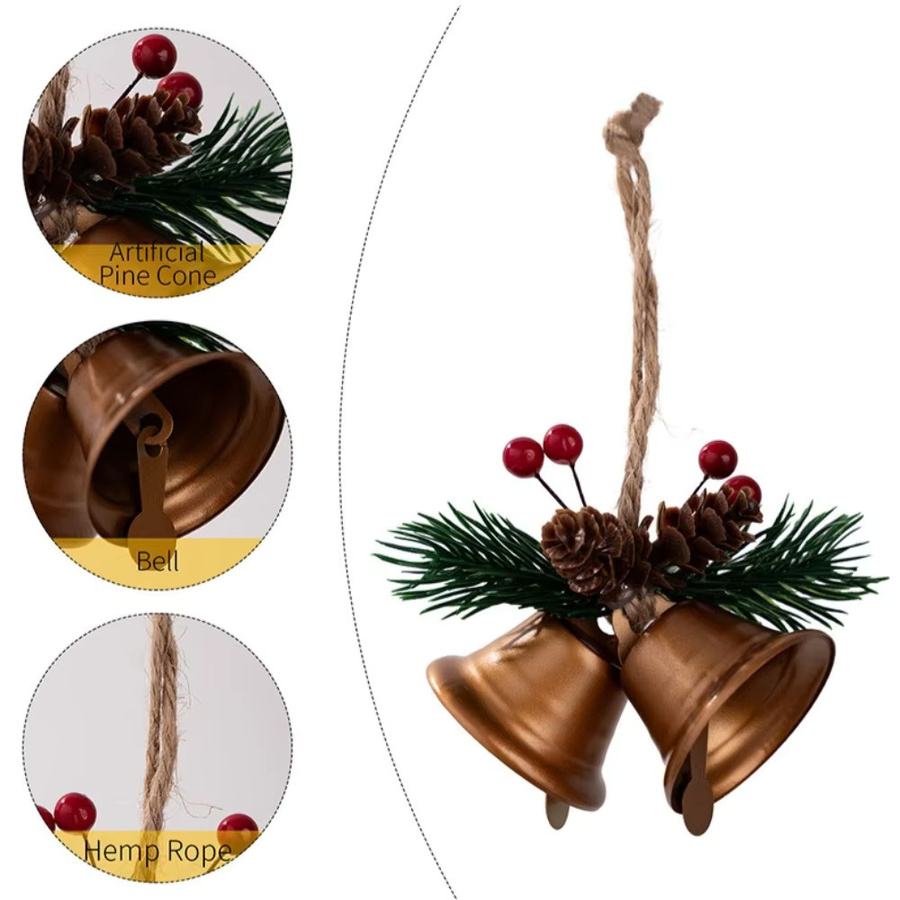 WakaParty Weihnachts-Jingle-Glocken-Anhänger mit Kiefernbaum-Ornamenten in Grün und Gold zum Aufhängen - Bild 2