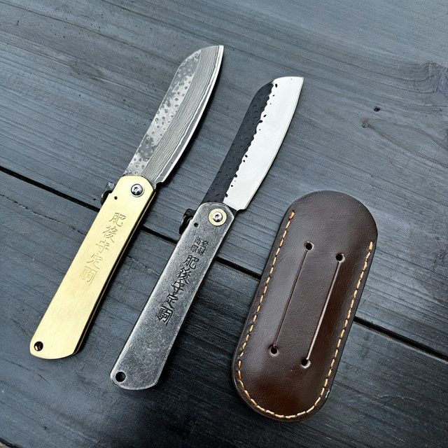 Higonokami Klappmesser aus Damaszener Stahl mit Kupfergriff in Silber und Braun - Bild 1