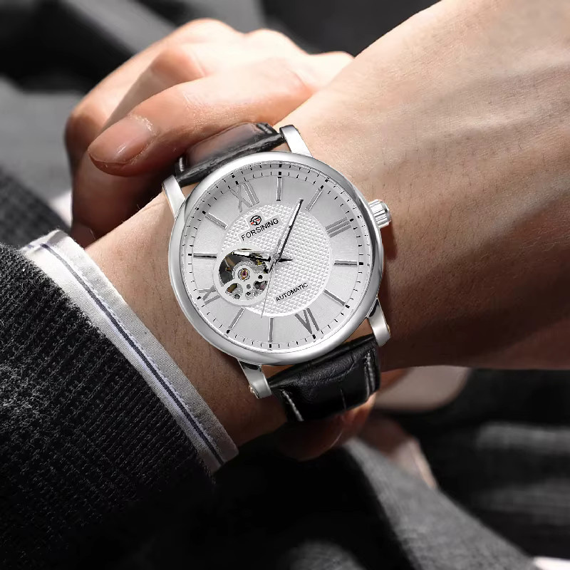 FORSINING Armbanduhr Automatik, Edelstahl, Leder, Herren, Grün - Bild 4