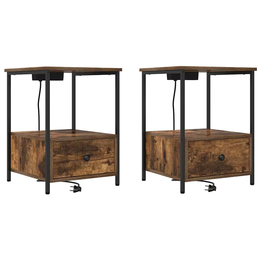 VIDAXL Set aus 2 Nachttischen mit Schublade in geräuchertem Eichen-Design, B/T/H: 42 x 41 x 56 cm - Bild 2