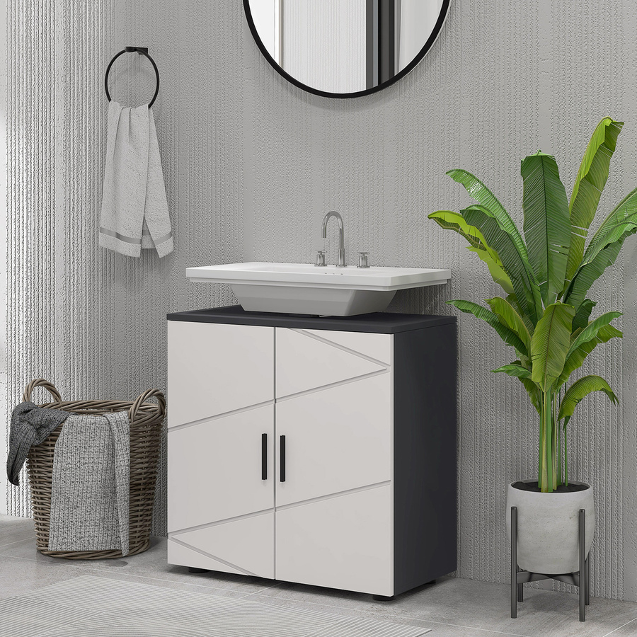 Aosom Waschbeckenunterschrank mit verstellbarer Ablage und Soft-Close-Türen, Grau, B/T/H: 60 x 30 x 60 cm - Bild 2