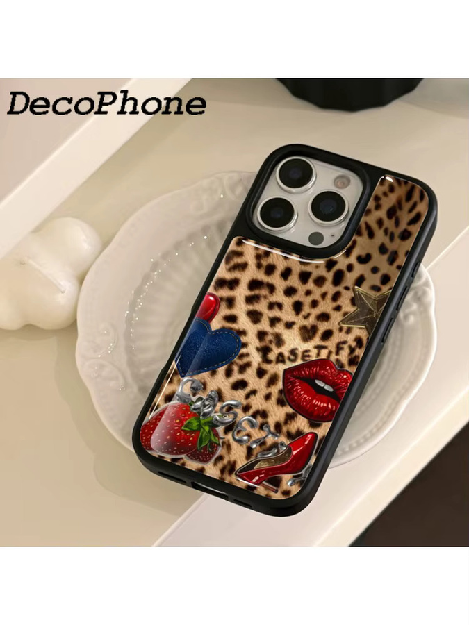 DecoPhone Handyhülle mit Leopardenmuster und Erdbeer-Design aus Epoxy für iPhone 11 bis 16 Pro Max, sturzsicher, Multicolour - Bild 5