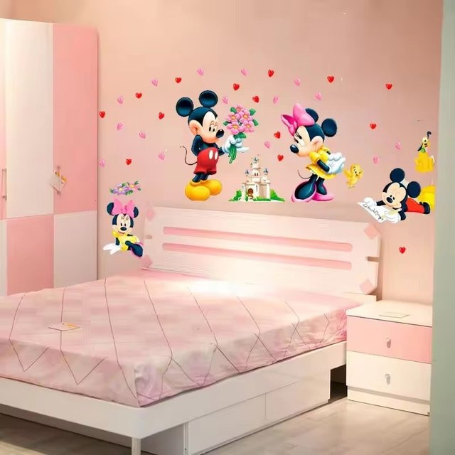 Mickey und Minnie 3D Cartoon Wandaufkleber aus Vinyl für Kinderzimmer und Schlafzimmer, Mehrfarbig - Bild 1