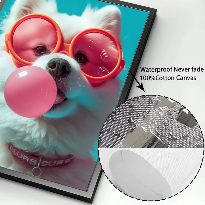 Potdemiel Leinwand Wandkunst mit bunten Hunden in Sonnenbrillen und Kaugummi als modernes Poster für dein Zuhause - Bild 3